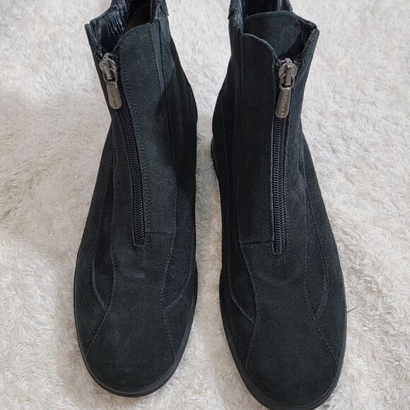 Aquatalia Front Zip Weatherproof Suede Ankle Boot Leather Made In Italy Sz 8.5 - Picture 2 of 16